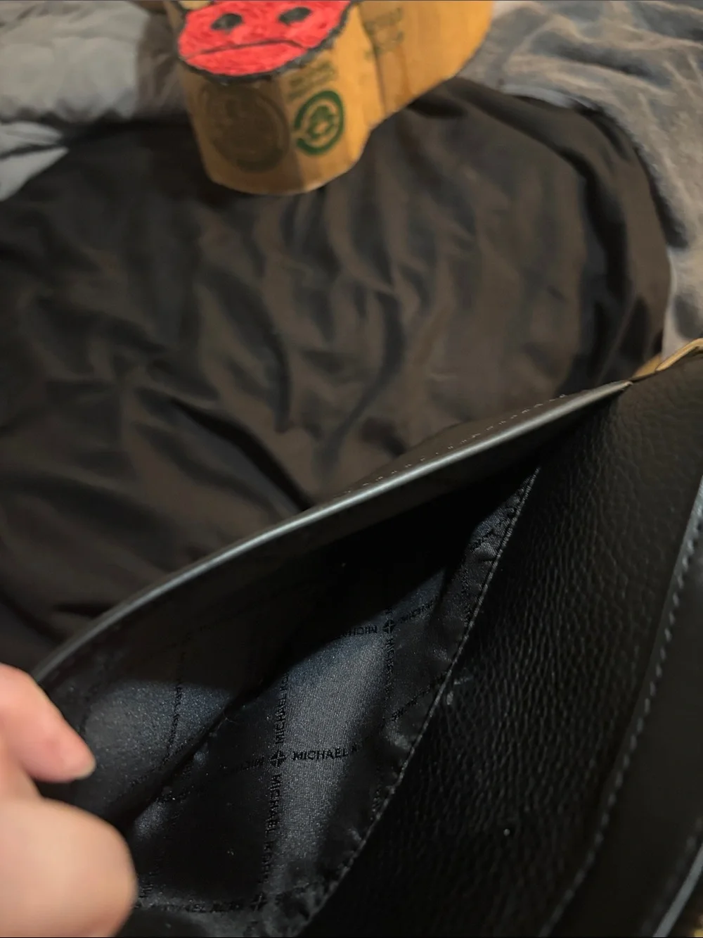 Michael Kors Black Leather Messenger Bag with Branded Strap